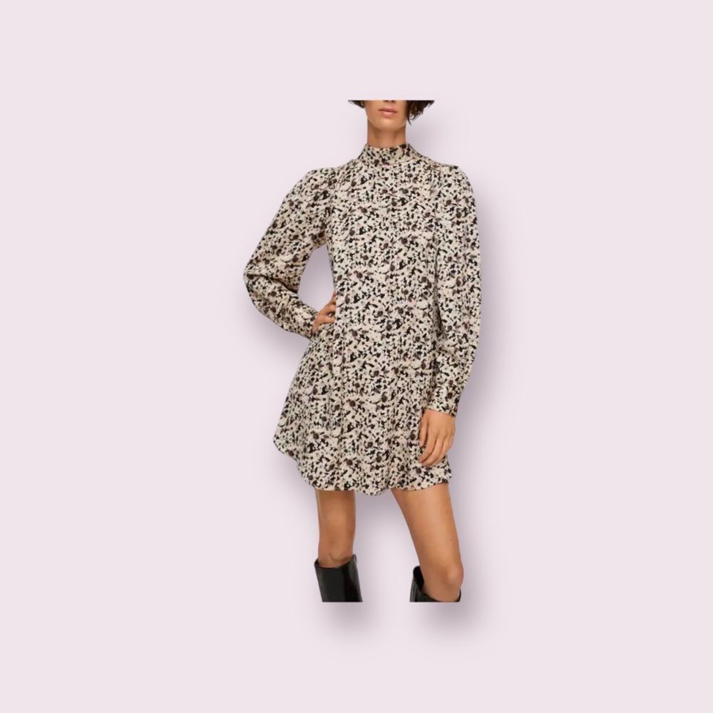 Mango Cream Floral-Print Long Sleeve Mini Dress